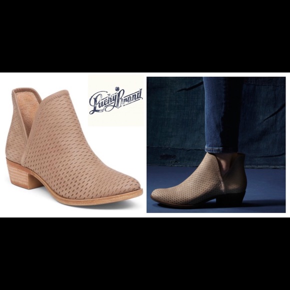 lucky brand bashina nubuck leather block heel booties